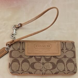 Coach Tan and Brown Signature Wristlet